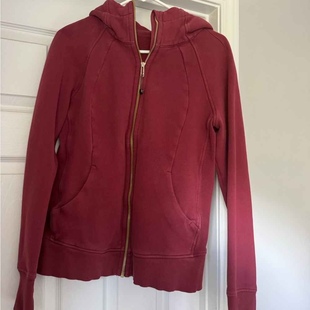Red Hooded Zip-Up Sweatshirt